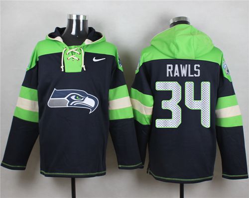 Nike Seahawks #34 Thomas Rawls Steel Blue Player Pullover NFL Hoodie - Click Image to Close